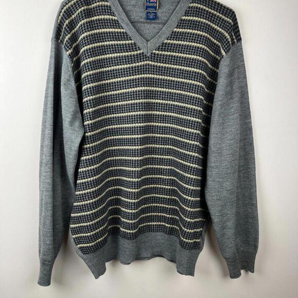 Other - T Harris London Knit Wool V-Neck Argyle Sweater Mens L  Made in Italy